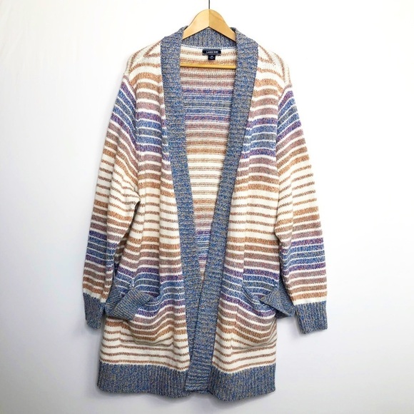 LAND’S End striped oversize duster cardigan - Picture 2 of 12